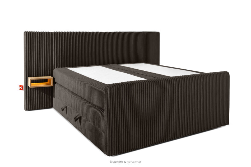 LILIUM PRO Łóżko kontynentalne z szafkami nocnymi LED średniotwarde 160 cm podwójny materac + topper HR tkanina sztruks ciemny brązowy ciemny brązowy - zdjęcie 3