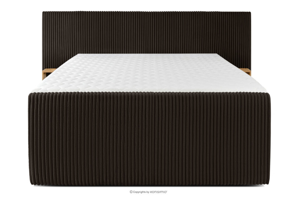 LILIUM PRO Łóżko kontynentalne z szafkami nocnymi LED średniotwarde 160 cm podwójny materac + topper HR tkanina sztruks ciemny brązowy ciemny brązowy - zdjęcie 5