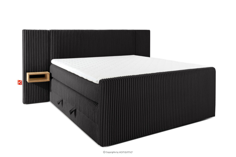 LILIUM PRO Łóżko kontynentalne z szafkami nocnymi LED średniotwarde 160 cm podwójny materac + topper Visco tkanina sztruks czarny czarny - zdjęcie 2