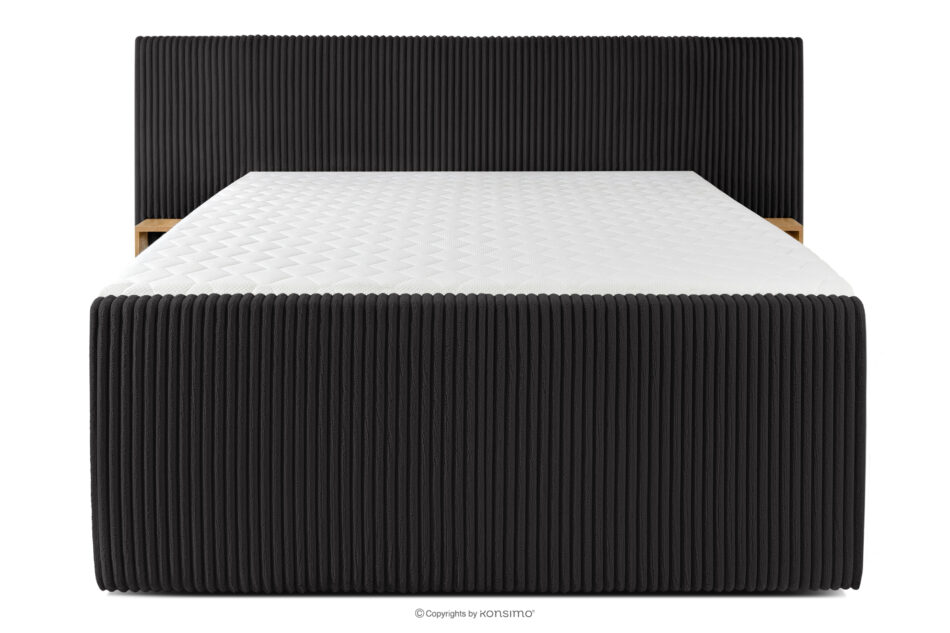 LILIUM PRO Łóżko kontynentalne z szafkami nocnymi LED średniotwarde 160 cm podwójny materac + topper Visco tkanina sztruks czarny czarny - zdjęcie 5