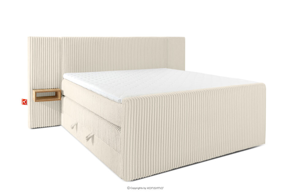 LILIUM PRO Łóżko kontynentalne z szafkami nocnymi LED średniotwarde 160 cm podwójny materac + topper Visco tkanina sztruks biały/ecru biały/ecru - zdjęcie 2