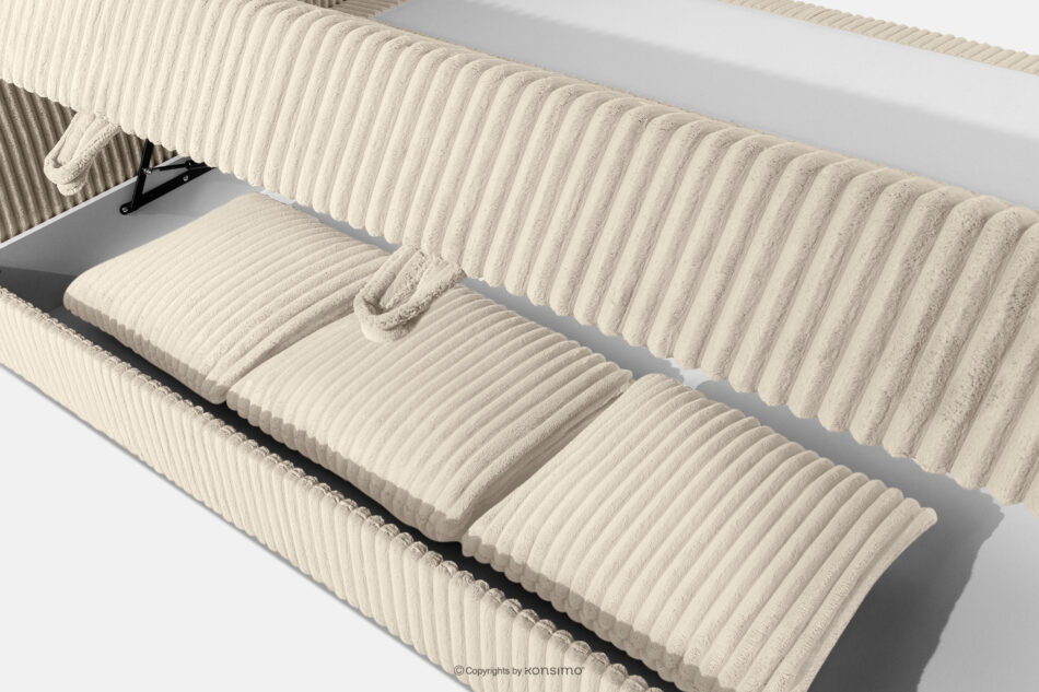 LILIUM PRO Łóżko kontynentalne z szafkami nocnymi LED średniotwarde 160 cm podwójny materac + topper Visco tkanina sztruks beżowy beżowy - zdjęcie 14