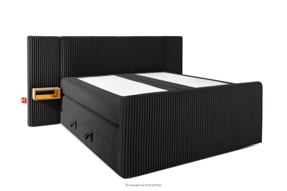 LILIUM PRO Łóżko kontynentalne z szafkami nocnymi LED twarde 160 cm podwójny materac + topper HR tkanina sztruks czarny czarny - zdjęcie 3