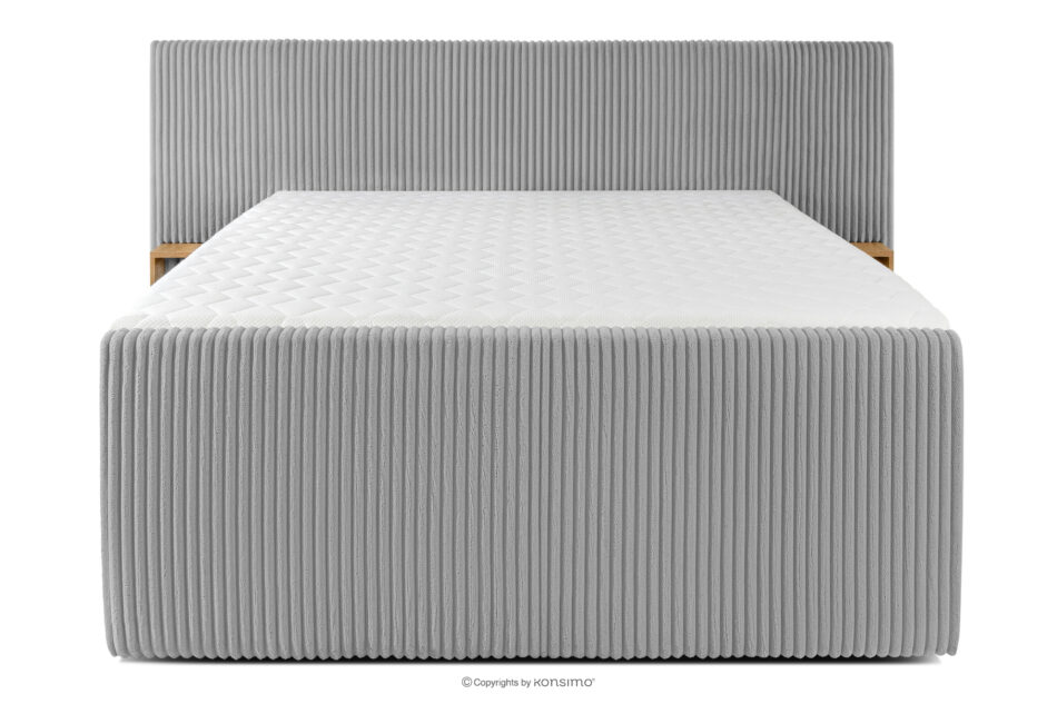 LILIUM PRO Łóżko kontynentalne z szafkami nocnymi LED twarde 160 cm podwójny materac + topper HR tkanina sztruks jasny szary jasny szary - zdjęcie 5