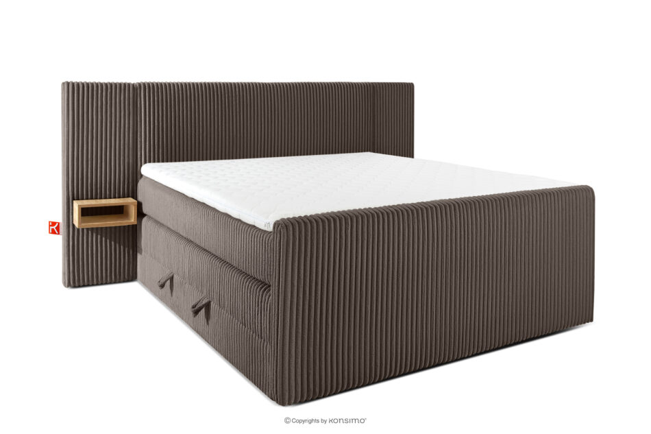 LILIUM PRO Łóżko kontynentalne z szafkami nocnymi LED twarde 160 cm podwójny materac + topper HR tkanina sztruks brązowy brązowy - zdjęcie 2