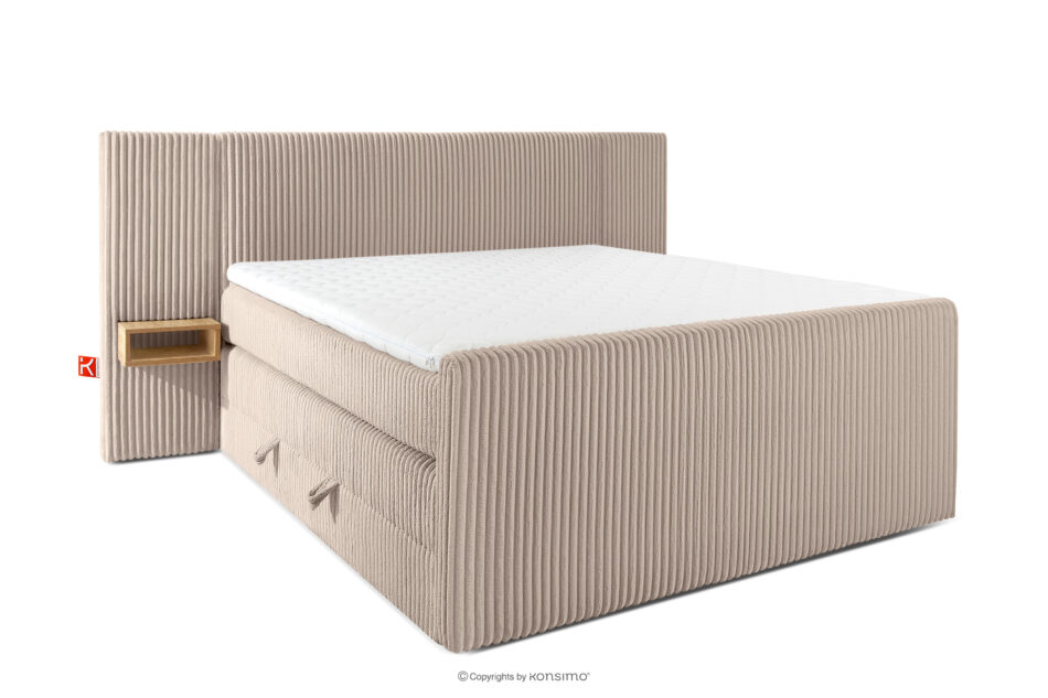 LILIUM PRO Łóżko kontynentalne z szafkami nocnymi LED twarde 160 cm podwójny materac + topper HR tkanina sztruks taupe taupe - zdjęcie 2