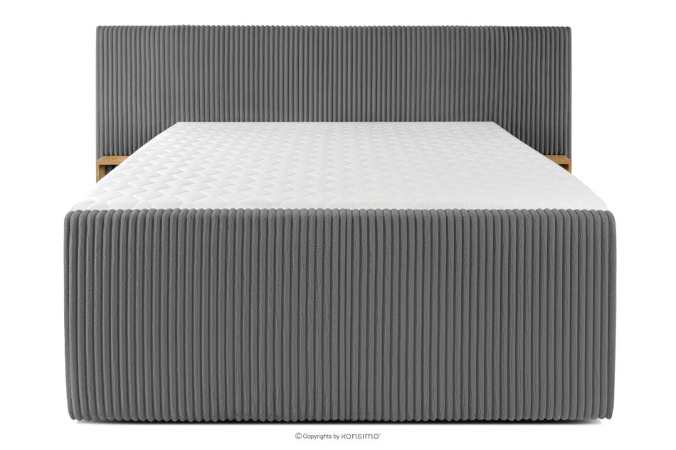 LILIUM PRO Łóżko kontynentalne z szafkami nocnymi LED twarde 160 cm podwójny materac + topper Visco tkanina sztruks szary szary - zdjęcie 5