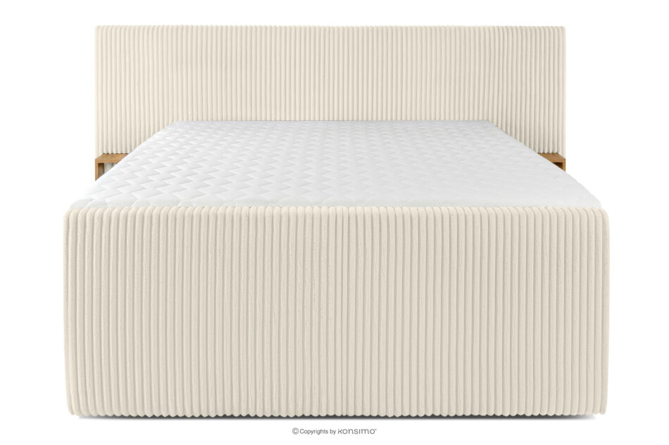 LILIUM PRO Łóżko kontynentalne z szafkami nocnymi LED twarde 160 cm podwójny materac + topper Visco tkanina sztruks biały/ecru biały/ecru - zdjęcie 5