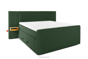 LILIUM PRO, https://konsimo.pl/kolekcja/lilium-pro/ Łóżko kontynentalne z szafkami nocnymi LED twarde 160 cm podwójny materac + topper Visco tkanina sztruks ciemny zielony ciemny zielony - zdjęcie