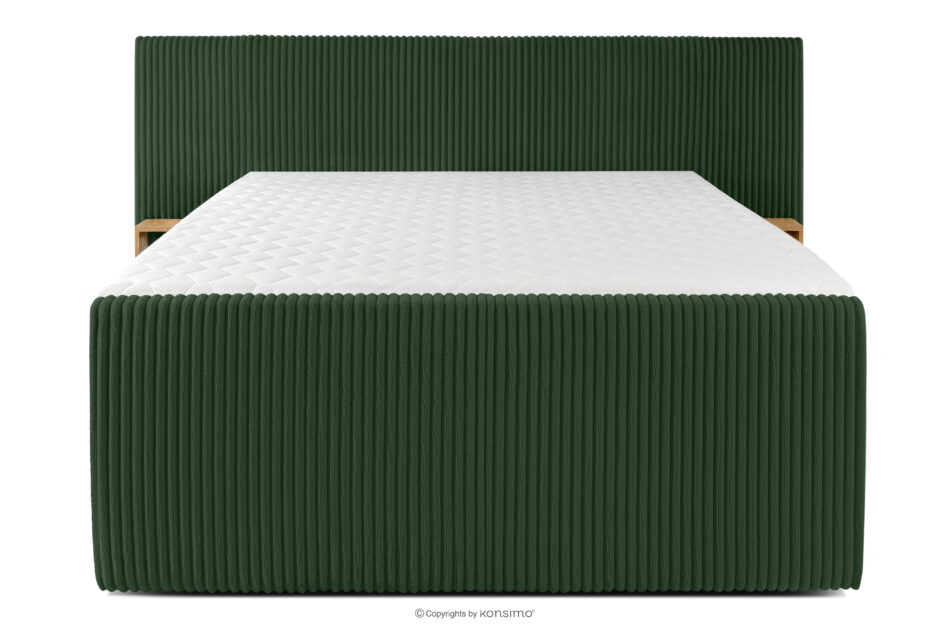 LILIUM PRO Łóżko kontynentalne z szafkami nocnymi LED twarde 160 cm podwójny materac + topper Visco tkanina sztruks ciemny zielony ciemny zielony - zdjęcie 5