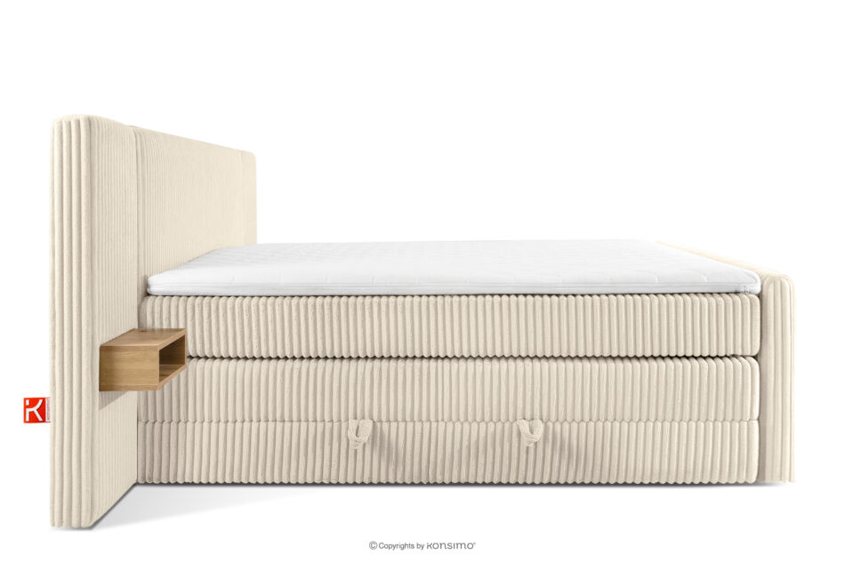 LILIUM PRO Łóżko kontynentalne z szafkami nocnymi LED twarde 160 cm podwójny materac + topper Visco tkanina sztruks beżowy beżowy - zdjęcie 6