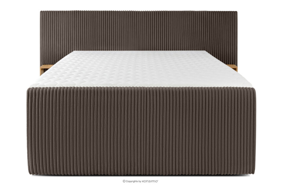 LILIUM PRO Łóżko kontynentalne z szafkami nocnymi LED twarde 160 cm podwójny materac + topper Visco tkanina sztruks brązowy brązowy - zdjęcie 5