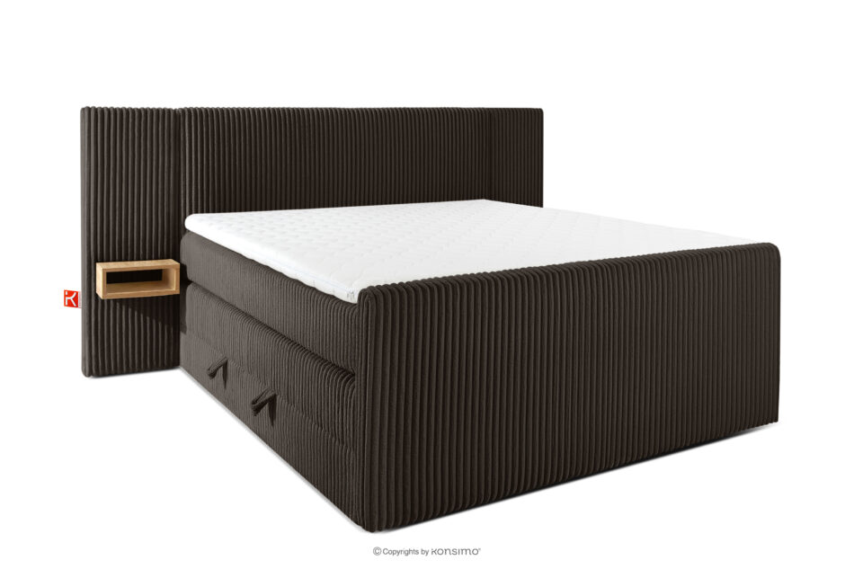 LILIUM PRO Łóżko kontynentalne z szafkami nocnymi LED twarde 160 cm podwójny materac + topper Visco tkanina sztruks ciemny brązowy ciemny brązowy - zdjęcie 2