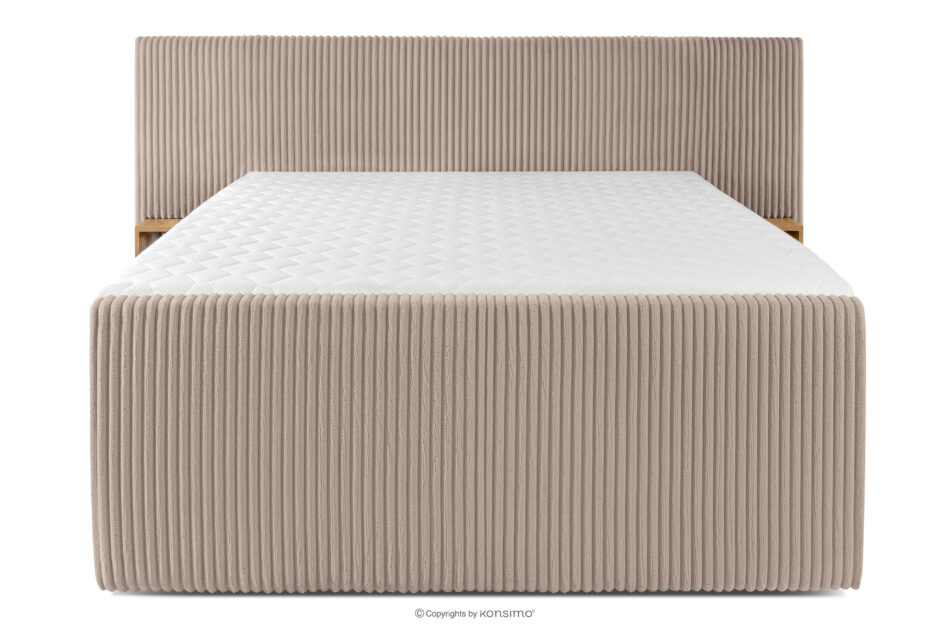 LILIUM PRO Łóżko kontynentalne z szafkami nocnymi LED twarde 160 cm podwójny materac + topper Visco tkanina sztruks taupe taupe - zdjęcie 5
