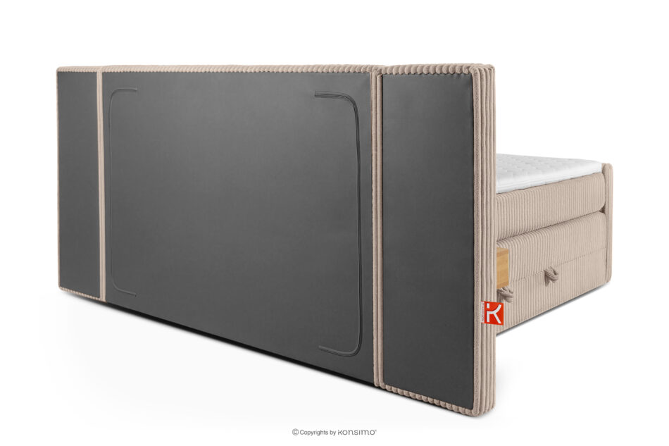 LILIUM PRO Łóżko kontynentalne z szafkami nocnymi LED twarde 160 cm podwójny materac + topper Visco tkanina sztruks taupe taupe - zdjęcie 7