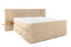 LILIUM PRO Łóżko kontynentalne z szafkami nocnymi LED średniotwarde 180 cm podwójny materac + topper HR tkanina sztruks piaskowy piaskowy - zdjęcie 1