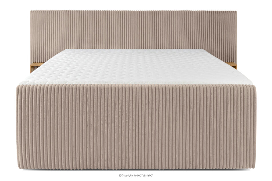 LILIUM PRO Łóżko kontynentalne z szafkami nocnymi LED średniotwarde 180 cm podwójny materac + topper HR tkanina sztruks taupe taupe - zdjęcie 5