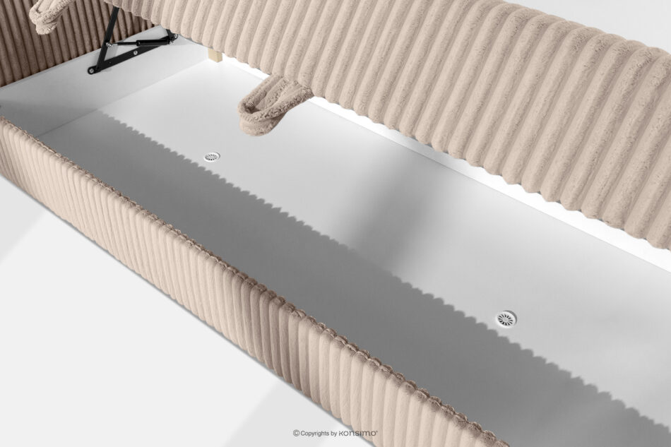 LILIUM PRO Łóżko kontynentalne z szafkami nocnymi LED średniotwarde 180 cm podwójny materac + topper HR tkanina sztruks taupe taupe - zdjęcie 13