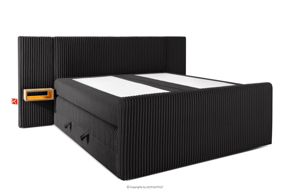 LILIUM PRO Łóżko kontynentalne z szafkami nocnymi LED średniotwarde 180 cm podwójny materac + topper Visco tkanina sztruks czarny czarny - zdjęcie 3