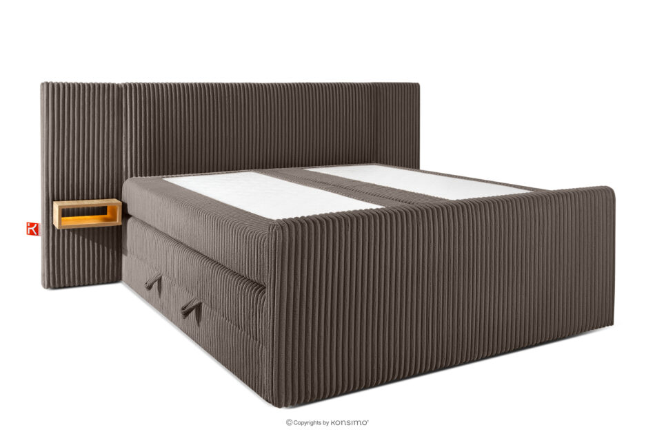 LILIUM PRO Łóżko kontynentalne z szafkami nocnymi LED średniotwarde 180 cm podwójny materac + topper Visco tkanina sztruks brązowy brązowy - zdjęcie 3