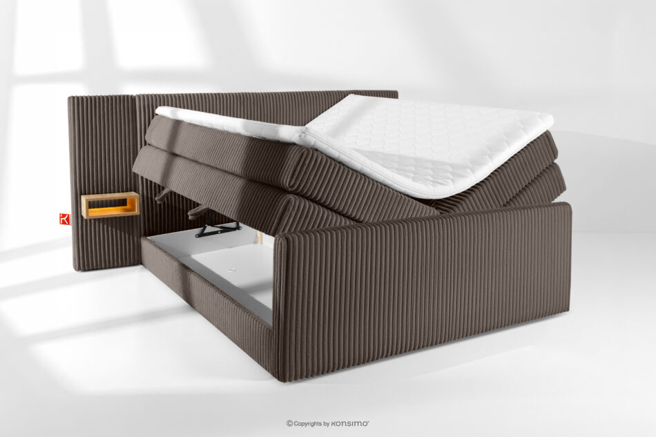 LILIUM PRO Łóżko kontynentalne z szafkami nocnymi LED średniotwarde 180 cm podwójny materac + topper Visco tkanina sztruks brązowy brązowy - zdjęcie 8