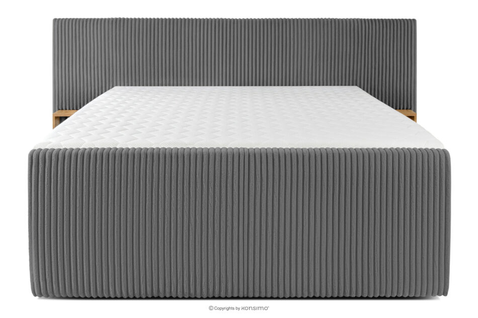 LILIUM PRO Łóżko kontynentalne z szafkami nocnymi LED twarde 180 cm podwójny materac + topper HR tkanina sztruks szary szary - zdjęcie 5
