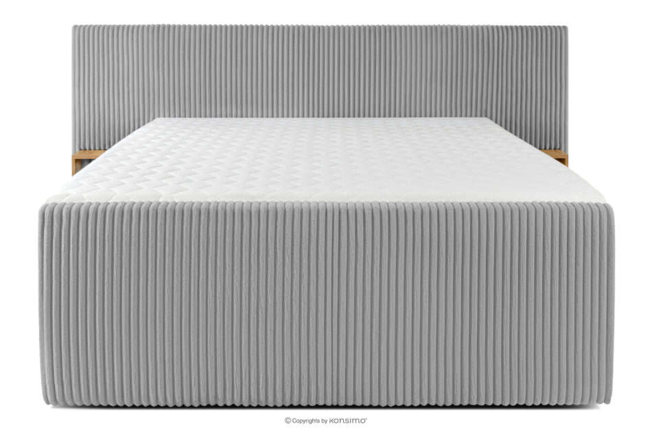 LILIUM PRO Łóżko kontynentalne z szafkami nocnymi LED twarde 180 cm podwójny materac + topper HR tkanina sztruks jasny szary jasny szary - zdjęcie 5