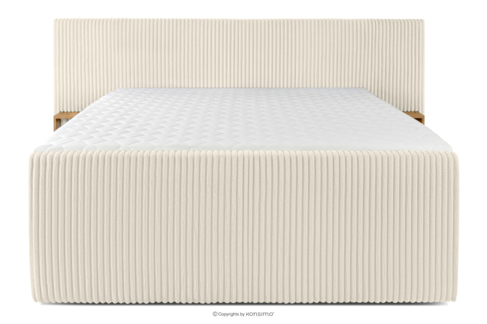 LILIUM PRO Łóżko kontynentalne z szafkami nocnymi LED twarde 180 cm podwójny materac + topper HR tkanina sztruks biały/ecru biały/ecru - zdjęcie 5