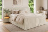 LILIUM PRO Łóżko kontynentalne z szafkami nocnymi LED twarde 180 cm podwójny materac + topper HR tkanina sztruks biały/ecru biały/ecru - zdjęcie 22