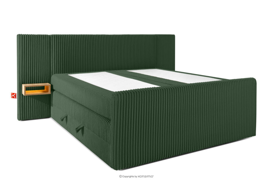 LILIUM PRO Łóżko kontynentalne z szafkami nocnymi LED twarde 180 cm podwójny materac + topper HR tkanina sztruks ciemny zielony ciemny zielony - zdjęcie 3
