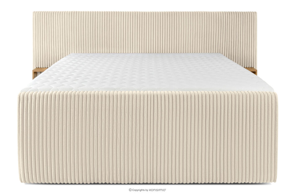 LILIUM PRO Łóżko kontynentalne z szafkami nocnymi LED twarde 180 cm podwójny materac + topper HR tkanina sztruks beżowy beżowy - zdjęcie 5