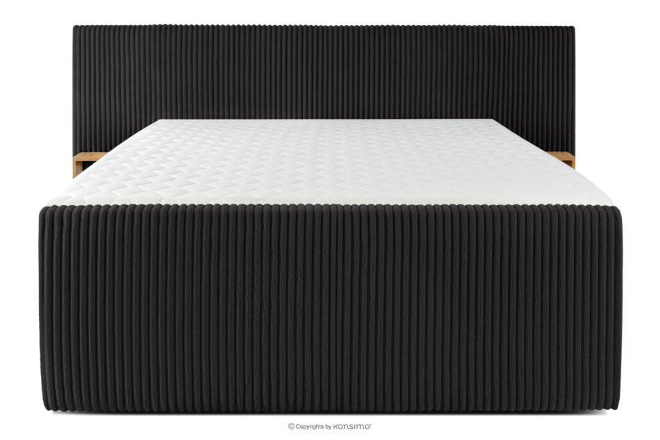 LILIUM PRO Łóżko kontynentalne z szafkami nocnymi LED twarde 180 cm podwójny materac + topper Visco tkanina sztruks czarny czarny - zdjęcie 5