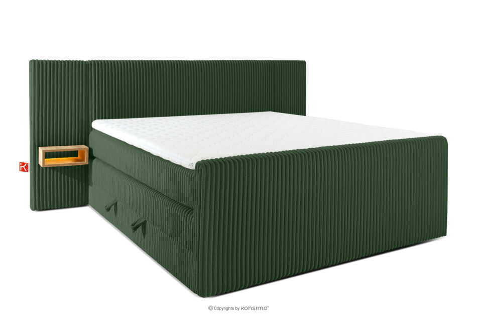 LILIUM PRO Łóżko kontynentalne z szafkami nocnymi LED twarde 180 cm podwójny materac + topper Visco tkanina sztruks ciemny zielony ciemny zielony - zdjęcie 0