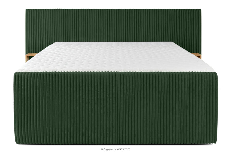 LILIUM PRO Łóżko kontynentalne z szafkami nocnymi LED twarde 180 cm podwójny materac + topper Visco tkanina sztruks ciemny zielony ciemny zielony - zdjęcie 5