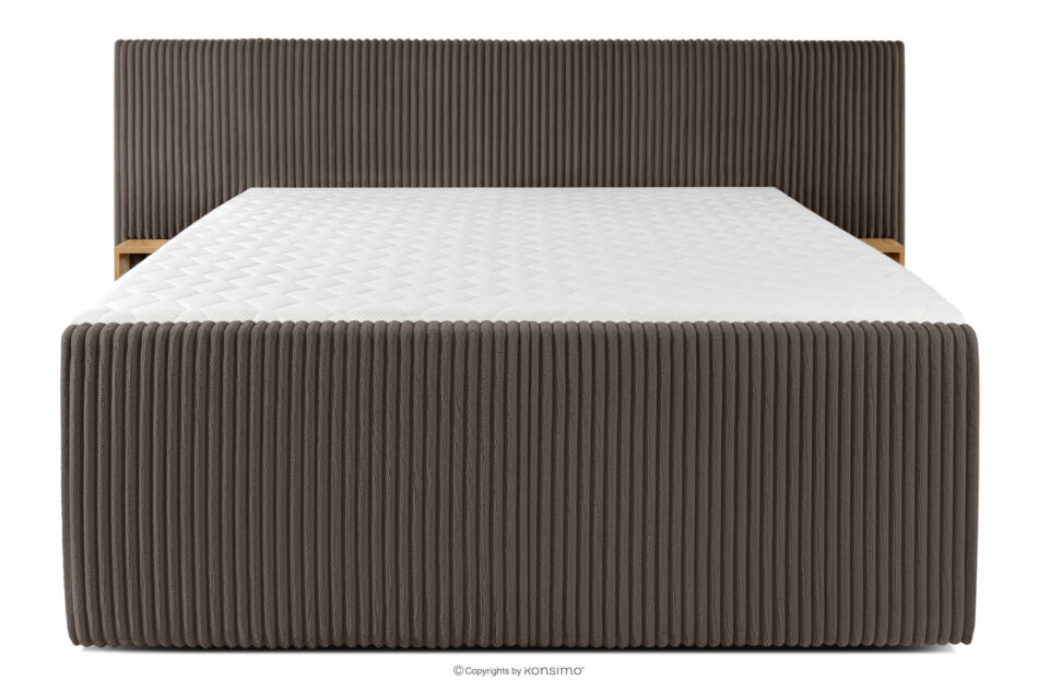 LILIUM PRO Łóżko kontynentalne z szafkami nocnymi LED twarde 180 cm podwójny materac + topper Visco tkanina sztruks brązowy brązowy - zdjęcie 5
