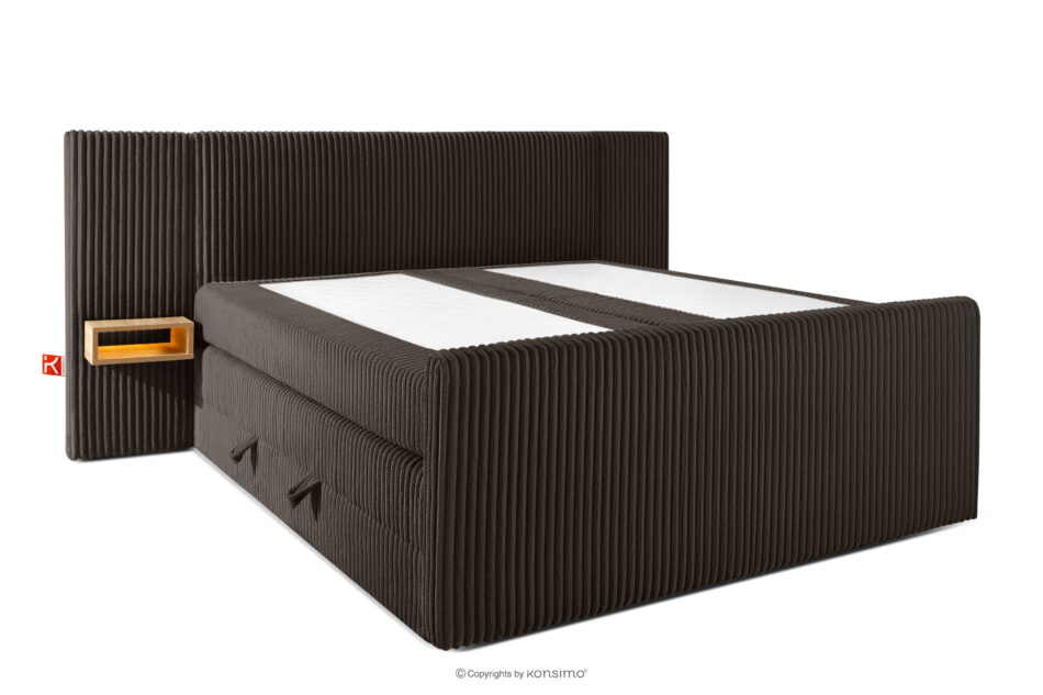 LILIUM PRO Łóżko kontynentalne z szafkami nocnymi LED twarde 180 cm podwójny materac + topper Visco tkanina sztruks ciemny brązowy ciemny brązowy - zdjęcie 3