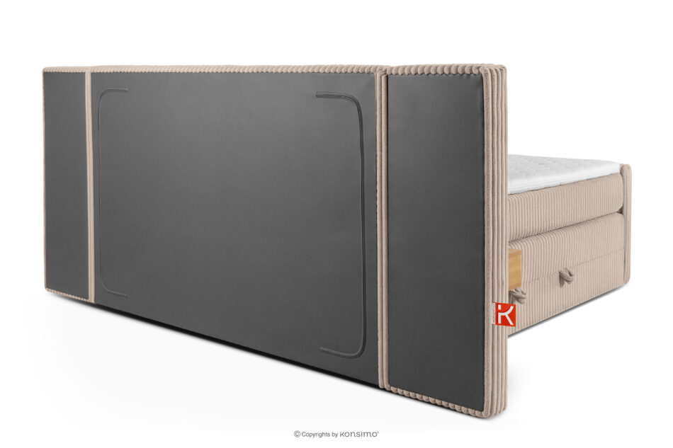 LILIUM PRO Łóżko kontynentalne z szafkami nocnymi LED twarde 180 cm podwójny materac + topper Visco tkanina sztruks taupe taupe - zdjęcie 7