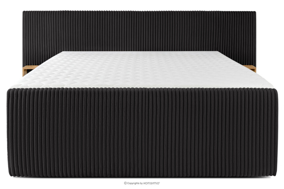 LILIUM PRO Łóżko kontynentalne z szafkami nocnymi LED średniotwarde 200 cm podwójny materac + topper HR tkanina sztruks czarny czarny - zdjęcie 5