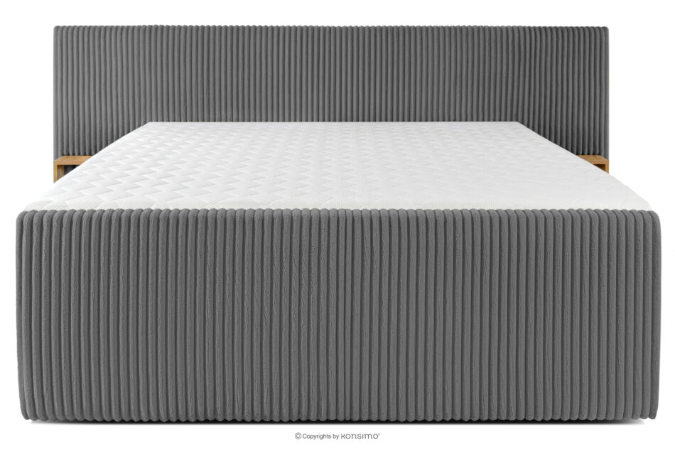 LILIUM PRO Łóżko kontynentalne z szafkami nocnymi LED średniotwarde 200 cm podwójny materac + topper HR tkanina sztruks szary szary - zdjęcie 5