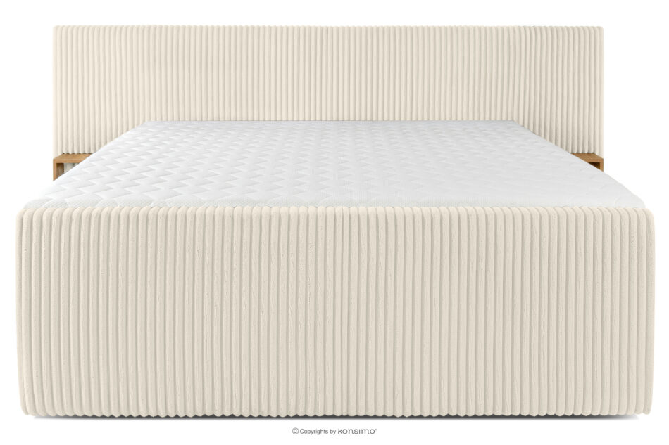 LILIUM PRO Łóżko kontynentalne z szafkami nocnymi LED średniotwarde 200 cm podwójny materac + topper HR tkanina sztruks biały/ecru biały/ecru - zdjęcie 5