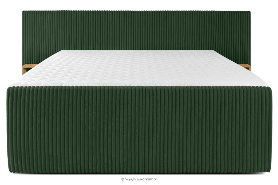 LILIUM PRO Łóżko kontynentalne z szafkami nocnymi LED średniotwarde 200 cm podwójny materac + topper HR tkanina sztruks ciemny zielony ciemny zielony - zdjęcie 5