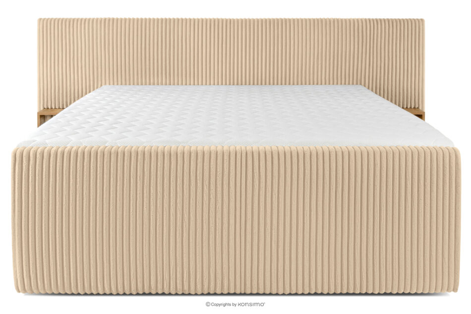 LILIUM PRO Łóżko kontynentalne z szafkami nocnymi LED średniotwarde 200 cm podwójny materac + topper HR tkanina sztruks piaskowy piaskowy - zdjęcie 5
