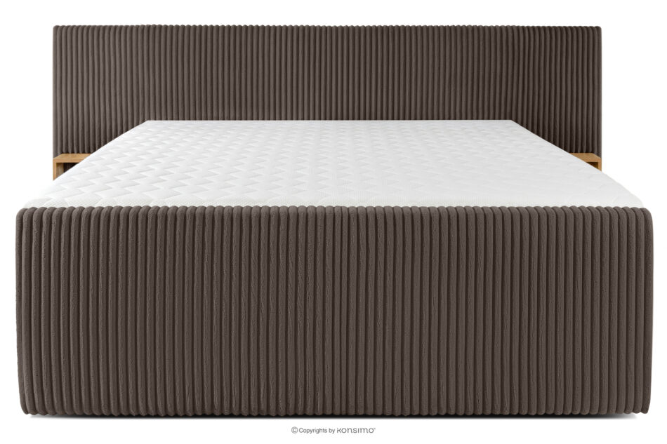 LILIUM PRO Łóżko kontynentalne z szafkami nocnymi LED średniotwarde 200 cm podwójny materac + topper Visco tkanina sztruks brązowy brązowy - zdjęcie 5