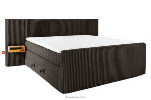 LILIUM PRO, https://konsimo.pl/kolekcja/lilium-pro/ Łóżko kontynentalne z szafkami nocnymi LED średniotwarde 200 cm podwójny materac + topper Visco tkanina sztruks ciemny brązowy ciemny brązowy - zdjęcie