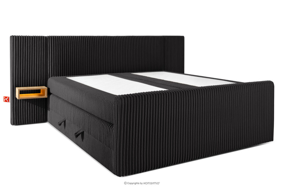 LILIUM PRO Łóżko kontynentalne z szafkami nocnymi LED twarde 200 cm podwójny materac + topper HR tkanina sztruks czarny czarny - zdjęcie 3