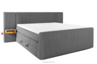 Łóżko kontynentalne z szafkami nocnymi LED twarde 200 cm podwójny materac + topper HR tkanina sztruks szary