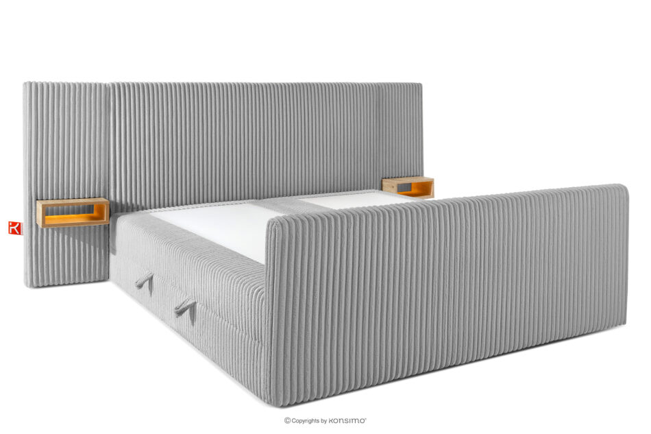 LILIUM PRO Łóżko kontynentalne z szafkami nocnymi LED twarde 200 cm podwójny materac + topper HR tkanina sztruks jasny szary jasny szary - zdjęcie 4