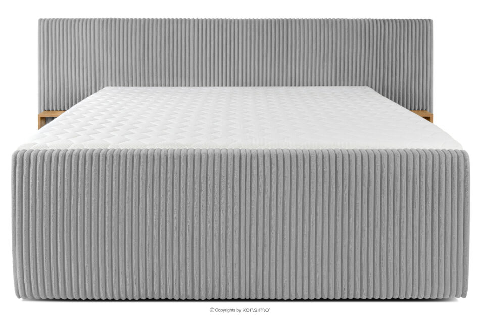 LILIUM PRO Łóżko kontynentalne z szafkami nocnymi LED twarde 200 cm podwójny materac + topper HR tkanina sztruks jasny szary jasny szary - zdjęcie 5
