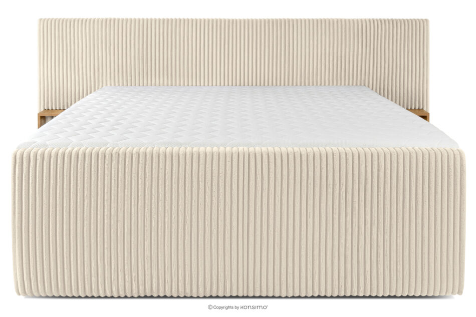 LILIUM PRO Łóżko kontynentalne z szafkami nocnymi LED twarde 200 cm podwójny materac + topper HR tkanina sztruks beżowy beżowy - zdjęcie 5