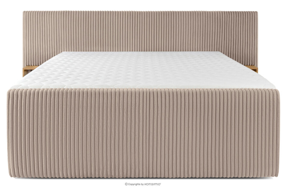 LILIUM PRO Łóżko kontynentalne z szafkami nocnymi LED twarde 200 cm podwójny materac + topper HR tkanina sztruks taupe taupe - zdjęcie 5
